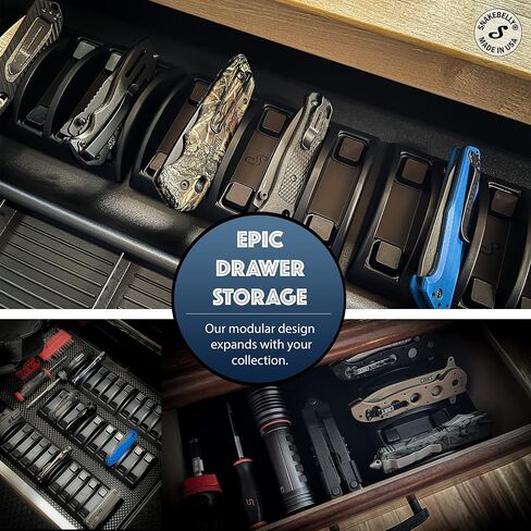 EDC Knife Rack - EDC Gear Organizer Tray - Holder for Knives & Accessories (Black) in Kuwait