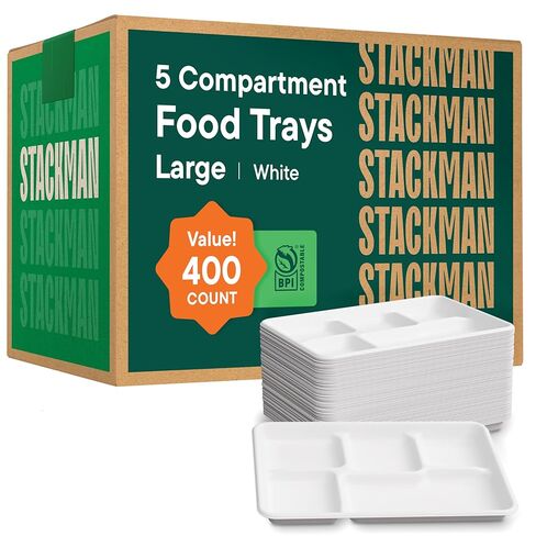 100% Compostable, Large 5 Compartment, Disposable Tray [400-Pack] - [12.5 Inch] Heavy Duty Biodegradable Bagasse Sectional Lunch Trays + Dividers - Divided Platter - (PFAS Free) (BPA Certified) in Saudi Arabia