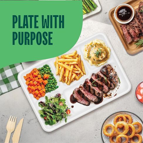 100% Compostable, Large 5 Compartment, Disposable Tray [400-Pack] - [12.5 Inch] Heavy Duty Biodegradable Bagasse Sectional Lunch Trays + Dividers - Divided Platter - (PFAS Free) (BPA Certified) in Saudi Arabia