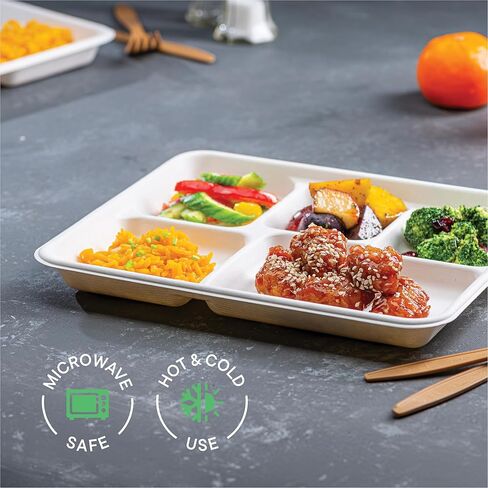 100% Compostable, Large 5 Compartment, Disposable Tray [400-Pack] - [12.5 Inch] Heavy Duty Biodegradable Bagasse Sectional Lunch Trays + Dividers - Divided Platter - (PFAS Free) (BPA Certified) in Saudi Arabia
