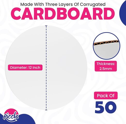 ألواح كيك ريكل مقاس 12 بوصة، عبوة مستديرة مكونة من 50 لوحة ذات حواف ناعمة مقاس 12 بوصة، يمكن التخلص منها - متينة - دوائر من الورق المقوى الأبيض - درجة الغذاء in Kuwait
