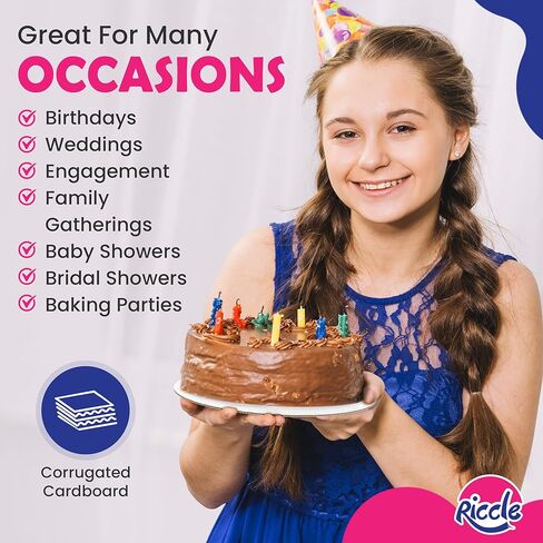 ألواح كيك ريكل مقاس 12 بوصة، عبوة مستديرة مكونة من 50 لوحة ذات حواف ناعمة مقاس 12 بوصة، يمكن التخلص منها - متينة - دوائر من الورق المقوى الأبيض - درجة الغذاء in Kuwait