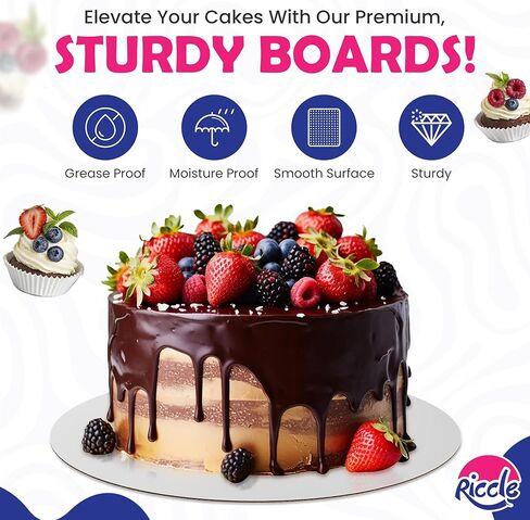 ألواح كيك ريكل مقاس 12 بوصة، عبوة مستديرة مكونة من 50 لوحة ذات حواف ناعمة مقاس 12 بوصة، يمكن التخلص منها - متينة - دوائر من الورق المقوى الأبيض - درجة الغذاء in Kuwait
