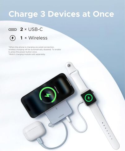 UGREEN MagFlow 10,000mAh Power Bank, Qi2 25W Certified Wireless Charging, Magnetic Portable Charger for MagSafe with Built-in Cable, 30W USB-C Battery Pack for iPhone 16 Pro Max/Pixel 10 Pro XL in Saudi Arabia