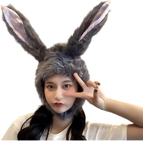 قبعة غامضة أرنب رقيق لطيف فو الفراء الحيوان رئيس مضحك قبعات الأذن المتحركة الدافئة للبالغين زي حفلة in Kuwait