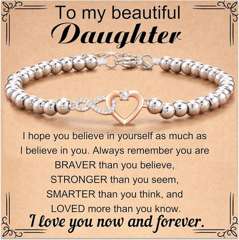 To My Daughter Bracelet from Mom Bonus Daughter Bracelet Mother and Daughter Bracelet Infinity Heart Bracelet Adjustable Silver Bracelet Christmas Gifts Stocking Stuffers for Daughter in Saudi Arabia