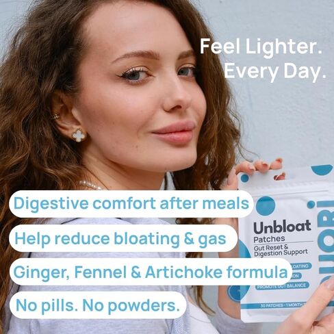 Digestion Patch - Gut Support - Bloat Relief - Ginger Root Extract + Turmeric Extract + Fennel Seed + Dandelion Root + Artichoke Leaf Extract - Vegan & Natural - 30 Patches in Saudi Arabia