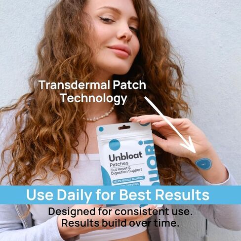 Digestion Patch - Gut Support - Bloat Relief - Ginger Root Extract + Turmeric Extract + Fennel Seed + Dandelion Root + Artichoke Leaf Extract - Vegan & Natural - 30 Patches in Saudi Arabia
