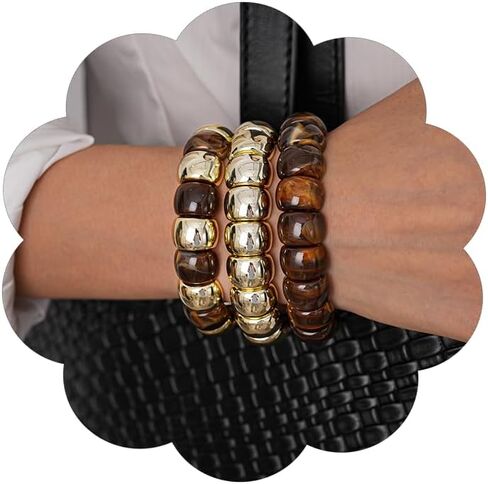 Chunky Beads Bracelets for Women Boho Gold Acrylic Stackable Stretch Bracelet Dainty Statement Adjustable Jewelry in Saudi Arabia