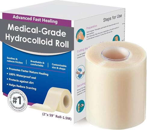 Hydrocolloid Roll for Wound Care, Medical-Grade Hydrocolloid Bandages with Self-Adhesive, Cut-to-Size Patch Bandages, Ultra Absorbent, Waterproof, First Aid Kit Essential (2in*4.8ft) in Saudi Arabia