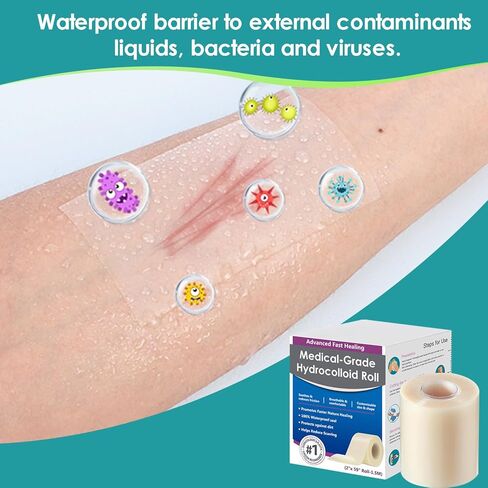 Hydrocolloid Roll for Wound Care, Medical-Grade Hydrocolloid Bandages with Self-Adhesive, Cut-to-Size Patch Bandages, Ultra Absorbent, Waterproof, First Aid Kit Essential (2in*4.8ft) in Saudi Arabia