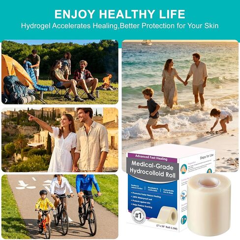Hydrocolloid Roll for Wound Care, Medical-Grade Hydrocolloid Bandages with Self-Adhesive, Cut-to-Size Patch Bandages, Ultra Absorbent, Waterproof, First Aid Kit Essential (2in*4.8ft) in Saudi Arabia