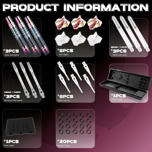 رأس سهام بلاستيكي 3 قطع، رأس ناعم 18 جرام، سهام إلكترونية + 6 قطع طيران + 6 قطع أعمدة، مواد نحاسية مع مجموعة كاملة من ملحقات رمي ​​السهام in Kuwait