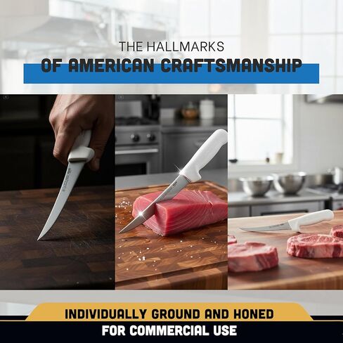 Dexter Russell 1483 Boning Knife, 6" Flexible Curved High Carbon Stain-Free Steel Blade, Textured Non-Slip White Polypropylene Handle, Professional Butcher and Fillet Knife, Made in USA, NSF Certified in Saudi Arabia