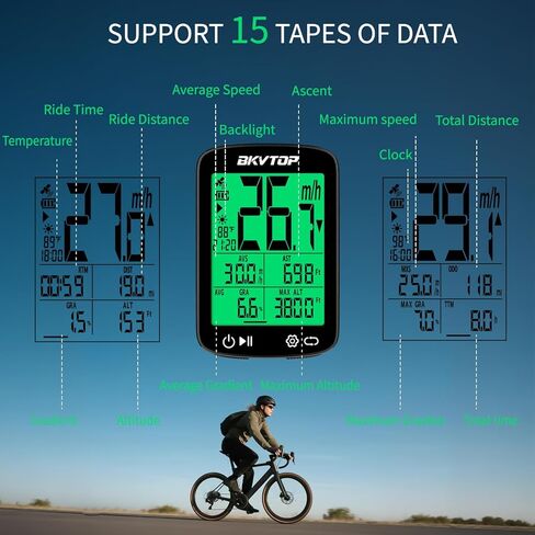 جهاز كمبيوتر GPS للدراجة، جهاز كمبيوتر لاسلكي لركوب الدراجات مع إضاءة خلفية تلقائية خضراء، 2.4 بوصة سهلة القراءة وعداد السرعة LCD، مقاوم للماء IPX7، إيقاف تلقائي للدراجة الجبلية على الطرق MPH KMH in Saudi Arabia