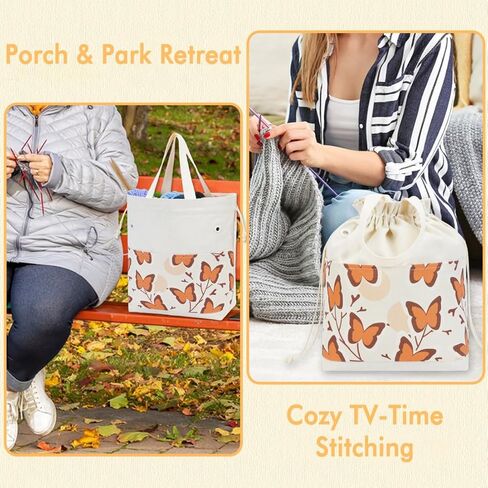 YAWIKO Yarn Bag, Crochet Bag Organizer for Yarn Storage, Handy Knitting Bag with Pockets, Holds Skeins & Short Needles Crochet Tote Bag in Saudi Arabia