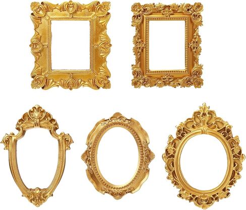 Vicenpal 10 Pcs Mini Gold Picture Frames Vintage Resin Tiny Photo Frame Antique Miniature Mini Vintage Picture Frame for Jewelry Display DIY Nail Photography Home Hotel Wedding Christmas Tree Decor in Saudi Arabia