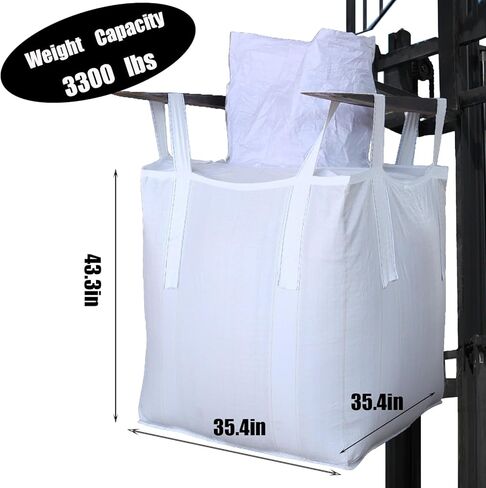 10Pack Aolikebao FIBC Bulk Bag,1.5 Ton Bag, 35.4"L x 35.4"W x 43.3"H,3300lbs SWL Safty Factor 3:1,Woven Polypropylene Bags,Top Circular Feed Inlet Flat Bottom (10) in Saudi Arabia
