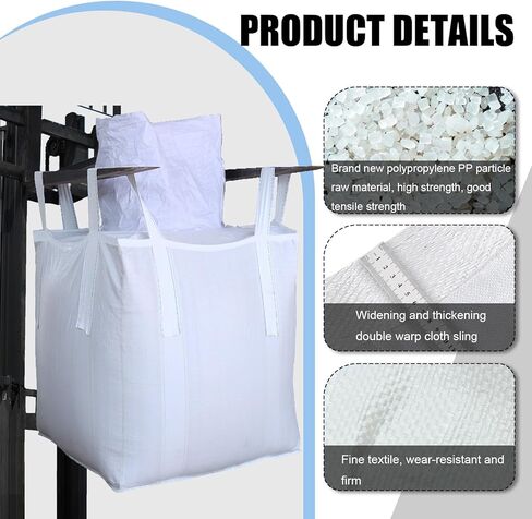 10Pack Aolikebao FIBC Bulk Bag,1.5 Ton Bag, 35.4"L x 35.4"W x 43.3"H,3300lbs SWL Safty Factor 3:1,Woven Polypropylene Bags,Top Circular Feed Inlet Flat Bottom (10) in Saudi Arabia