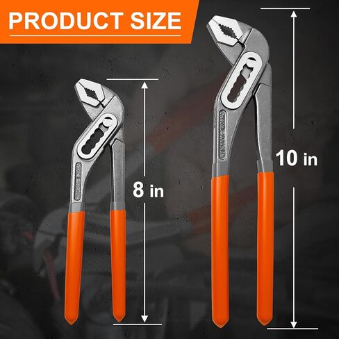 2-Piece Water Pump Pliers Set, 8" & 10" Quick-Adjust Groove Joint Pliers, Forged Carbon Steel with Bi-Material Grip for Plumbing, Auto, DIY & Home Repair in Saudi Arabia