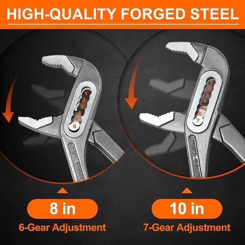 2-Piece Water Pump Pliers Set, 8" & 10" Quick-Adjust Groove Joint Pliers, Forged Carbon Steel with Bi-Material Grip for Plumbing, Auto, DIY & Home Repair in Saudi Arabia