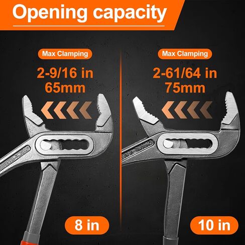 2-Piece Water Pump Pliers Set, 8" & 10" Quick-Adjust Groove Joint Pliers, Forged Carbon Steel with Bi-Material Grip for Plumbing, Auto, DIY & Home Repair in Saudi Arabia