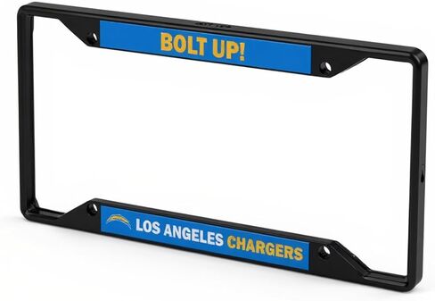 NFL Los Angeles Chargers “Bolt Up" Premium Long Lasting Black Metal Team License Plate Frame – 4 Screw Tag Holder with Highlighted Team Pride Cheer - Complement Any Color Truck, SUV, Car in Saudi Arabia