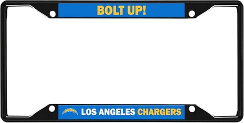 NFL Los Angeles Chargers “Bolt Up" Premium Long Lasting Black Metal Team License Plate Frame – 4 Screw Tag Holder with Highlighted Team Pride Cheer - Complement Any Color Truck, SUV, Car in Saudi Arabia