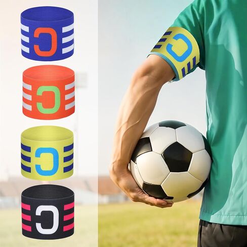 4 قطع من أحزمة ذراع الكابتن لكرة القدم، أربطة ذراع رياضية كلاسيكية للجنسين، أربطة ذراع كابتن مرنة قابلة للتعديل لكرة القدم برتقالي أزرق أسود أصفر in Kuwait