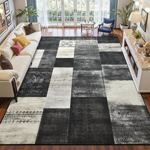 سجاد منطقة قابلة للغسل لغرفة المعيشة من DweIke، سجاد غرفة نوم ناعم مقاس 4x6، سجادة حديثة مطبوعة هندسية غير قابلة للانزلاق، سجاد مقاوم للبقع لمكتب الحضانة وغرفة الطعام وديكور المنزل والنوم، أزرق داكن in Kuwait