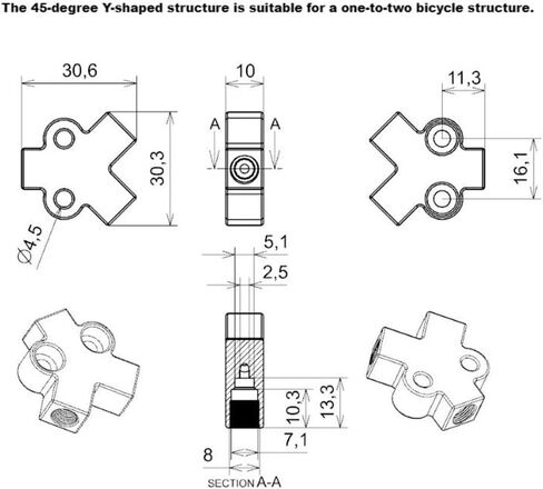Hydraulic Brake Splitter 1 To 2 Adapter For Bicycle And Motorcycle Brake Lines CNC Aluminum Compatible With Mineral And DOT Brake Fluids Multiple Angles Available(A) in Saudi Arabia
