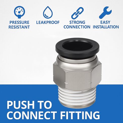 تركيبات خرطوم الهواء، ادفع لتوصيل تركيبات الهواء ذكر مستقيم 3/8 بوصة أنبوب OD × 1/8 NPT تركيب خيط (عبوة من 2) in Kuwait