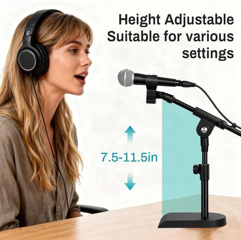 AODSK Desktop Microphone Stand, Height-Adjustable, Includes microphone clip and 5/8-inch male to 3/8-inch female screw connector, Non-Slip Stable Base(AS-DMS2) in Saudi Arabia