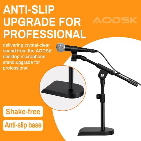 AODSK Desktop Microphone Stand, Height-Adjustable, Includes microphone clip and 5/8-inch male to 3/8-inch female screw connector, Non-Slip Stable Base(AS-DMS2) in Saudi Arabia