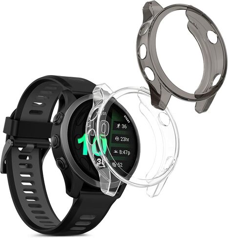 kwmobile Frame Cover Compatible with Garmin Forerunner 970 47mm Cover (2-Pack) - Clear Silicone Case - Black/Transparent in Saudi Arabia