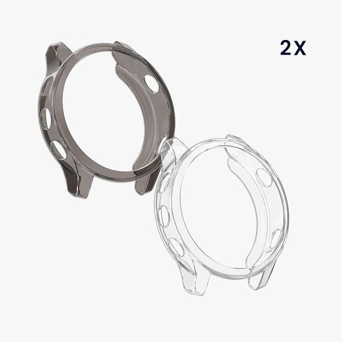 kwmobile Frame Cover Compatible with Garmin Forerunner 970 47mm Cover (2-Pack) - Clear Silicone Case - Black/Transparent in Saudi Arabia