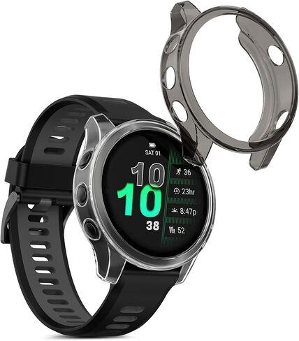 kwmobile Frame Cover Compatible with Garmin Forerunner 970 47mm Cover (2-Pack) - Clear Silicone Case - Black/Transparent in Saudi Arabia