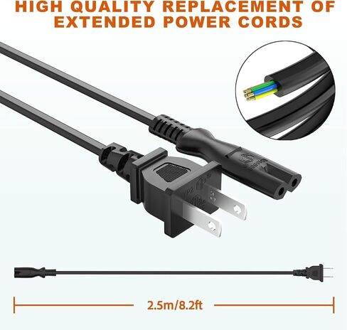 8.2FT 2 Prong AC Power Cord Cable for Under Desk Elliptical Machines in Kuwait