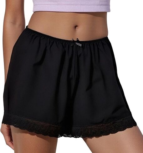 Women's Casual Elastic Waist Lounge Shorts Comfy Stretch Lace Trim Patchwork Pajama Bottoms Summer Loose Shorts in Saudi Arabia