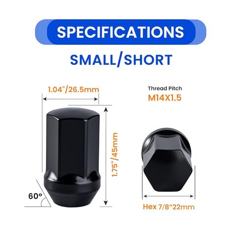 صواميل العروة M14x1.5 24 قطعة، صواميل العروة بطول 1.75 بوصة مع 7/8 بوصة سداسية (22 مم)، قطعة واحدة صواميل ذات نهاية مغلقة لسيلفرادو تاهو سييرا 1500 رام 1500 دورانجو جراند شيروكي in Kuwait