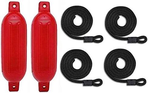 Mad Dog Products Boat Fenders Two Pack with Fender Lines | 6.5 Inch x 23 Inch |Red in Kuwait