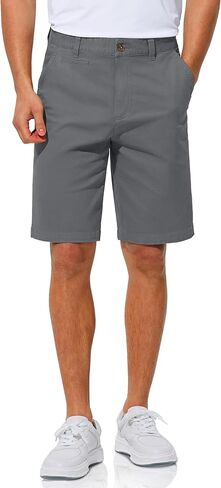 Men's Casual Shorts 10" Chino Work Dress Lightweight Stretch Flat Front Shorts with 6 Pockets for Hiking Golf(Stone, 36) in Saudi Arabia