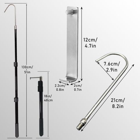 أداة VOVCIG Bed Buddy Truck Tool، أداة الالتقاط لسرير شاحنة البضائع مقاس 18.9-51.2 بوصة مع خطافين، أداة عمود تلسكوبي قوية قابلة للتعديل in Saudi Arabia