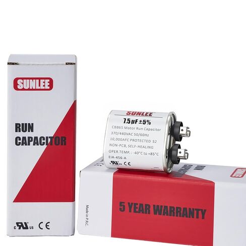 SUNLEE UL معترف به 7.5 فائق التوهج (7.5 MFD) 370/440 VAC CBB65 مكثف تشغيل بيضاوي، 50/60 هرتز، بديل موثوق لمحرك مروحة مكثف التيار المتردد، المضخة الحرارية أو محرك منفاخ مضخة حمام السباحة، الفرن in Kuwait
