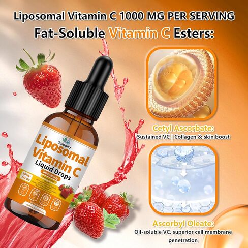 فيتامين C الشحمي 1000 ملغ قطرات عالية الفعالية 6 في 1 قابلة للذوبان في الدهون VIT C w. الزنك البلسان الجلوتاثيون النياسين لدعم المناعة إنتاج الكولاجين المضاد للأكسدة 丨 تركيبة فيتامين C السائلة عالية الامتصاص in Kuwait