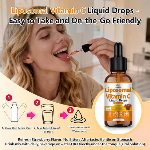 فيتامين C الشحمي 1000 ملغ قطرات عالية الفعالية 6 في 1 قابلة للذوبان في الدهون VIT C w. الزنك البلسان الجلوتاثيون النياسين لدعم المناعة إنتاج الكولاجين المضاد للأكسدة 丨 تركيبة فيتامين C السائلة عالية الامتصاص in Kuwait
