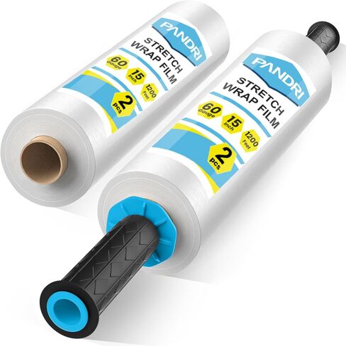 فيلم باندري الممتد، 15 بوصة × 1200 قدم لكل لفة، غلاف قابل للتمدد، غلاف شفاف مع مقابض، غلاف بلاستيكي لتحريك غلاف البليت، عبوتان، 60 مقياس، مقابضان in Kuwait