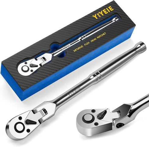 YIYEIE 3/8" سقاطة رأس مرنة للمحرك، سقاطة رأس دوارة 72 سنًا، سريعة الفك، فولاذ CR-V، مفتاح سقاطة مرن مع إسفنج EVA | بطول 10 بوصات in Kuwait