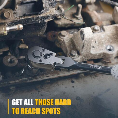 YIYEIE 3/8" سقاطة رأس مرنة للمحرك، سقاطة رأس دوارة 72 سنًا، سريعة الفك، فولاذ CR-V، مفتاح سقاطة مرن مع إسفنج EVA | بطول 10 بوصات in Kuwait