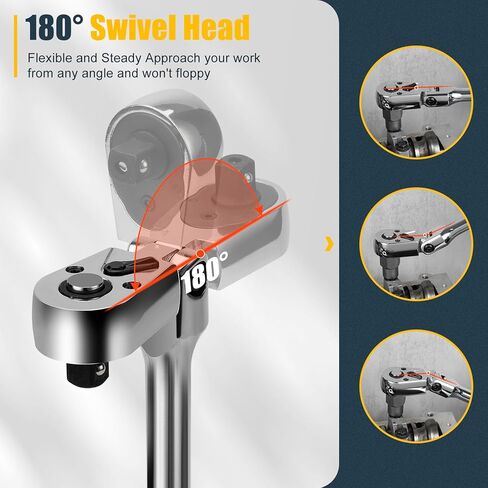 YIYEIE 3/8" سقاطة رأس مرنة للمحرك، سقاطة رأس دوارة 72 سنًا، سريعة الفك، فولاذ CR-V، مفتاح سقاطة مرن مع إسفنج EVA | بطول 10 بوصات in Kuwait